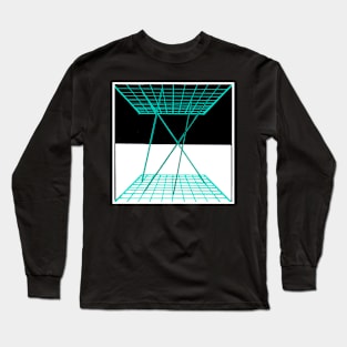 Inverted Blue Laser Grid Geometric Abstract Acrylic Painting Long Sleeve T-Shirt